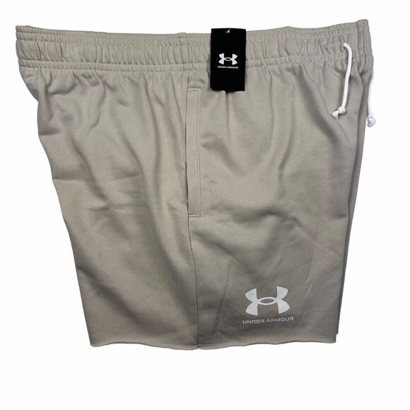 Under Armour Mens Sportstyle Cotton Logo Shorts Khaki Beige 2XL NWT Gym Training - Picture 4 of 8